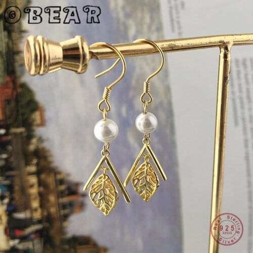 925 Sterling Silver Palace Retro Long Pearl Leaf Earrings Women Light Luxury Temperament Wedding Party Jewelry Accessories