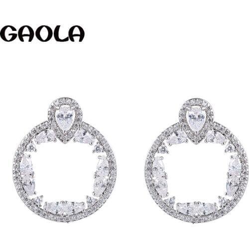 GAOLA New Round Flower Cubic Zirconia Stud Earrings Women Fashion Earring GLE6661Y