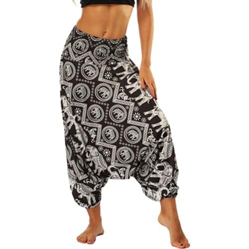 Women Yoga Pants Fitness Trouser Sport Bottom Elephant 3D Print India Style Vintage Bloomers Wide-legged Travel Loose Plage Pant