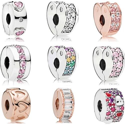 2019 100% S925 Sterling Silver 1:1 Love Heart Shape Valentines Day Clip Charm for DIY Womens Bracelet Gift Original Jewelry