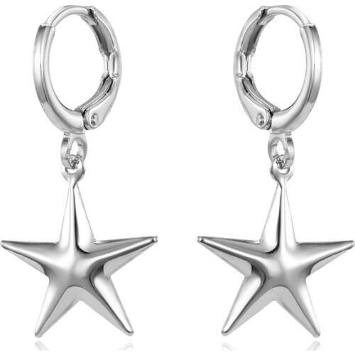 1Pair Simple Cute Semicircular Star Pendant Hoop Earrings Trendy Stereoscopic Pentagram Endless Circle Earrings Women Jewelry
