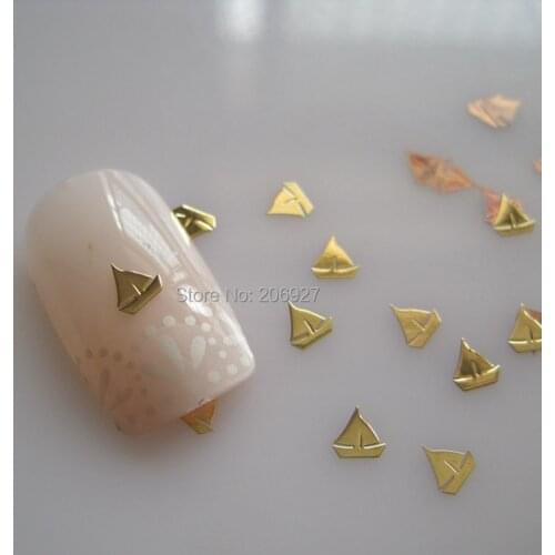 MS315-2 100pcs Sea Series Gold Cute Ship Metal Sticker Nail Art Metal Sticker Nail Art Decoration Non-adhesive Sticker