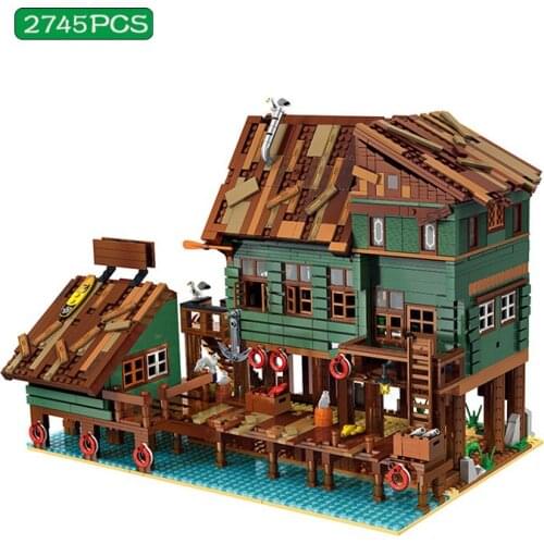 Fisherman Hut Series Creative Dock Street View Series Old Fish Shop Modular Building Blocks Childrens Toys 2745PCS