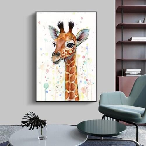 Abstract Animal Wall Art Canvas Painting Cartoon Giraffe Posters and Prints Wall Art Pictures for Kids Room Quadros Home Decor