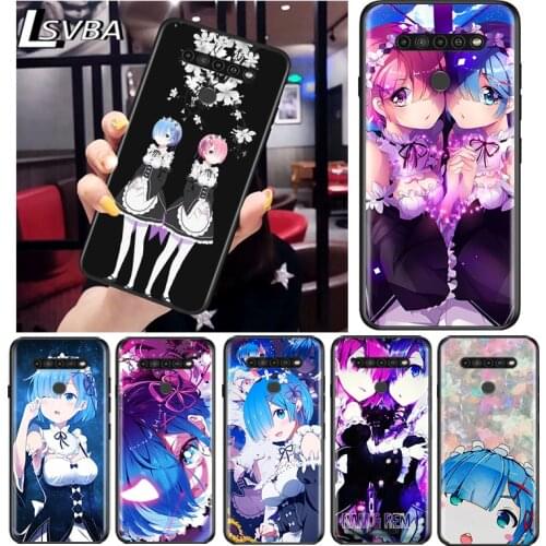 Anime RE ZERO Ram Rem for LG G8 G8S G8X V30 V35 V40 V50 V60 ThinQ Q60 K40 K50 K30 K41 K51 K61 K71 K92 Black Phone Case