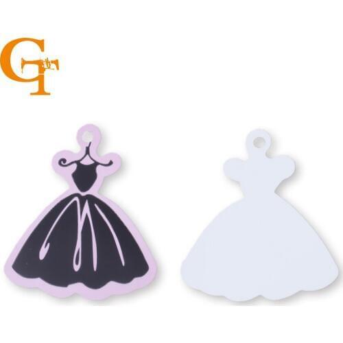 Stock Pink Cute dress paper hang tag,garment clothing boutique swing price tag,die-cut dress skirt shape clothes labels tags