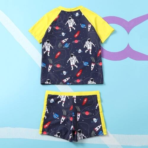 Toddler Swimwear Kids Baby Boys Printing Cartoon Astronaut Short Sleeve Swimwear Swimsuit Summer Outfits Set Strój Kąpielowy