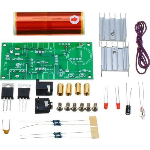 Electronic Mini Tesla Coil Metal Film Resistor Plasma Speaker Kit 15W DIY With Stainless Ball + Heat Sink/Power Audio Socket