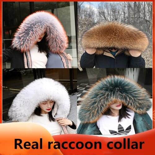 Jkp Winter Womens Real Raccoon Fur Collar Scarf Thickened Warm Scarf Shawl Bib Multicolor Real Fur Collar Down Jacket Hooded