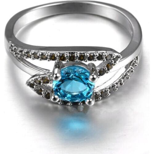Classic vintage jewelry geometric shape blue zircon ladies ring lover gift party charm accessories engagement wedding ring