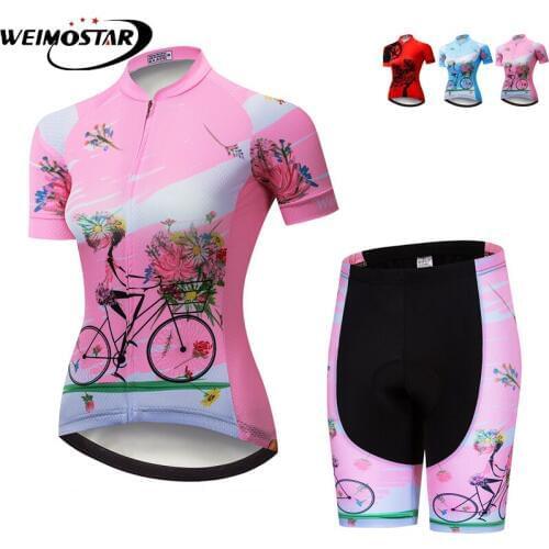 Weimostar Team Bicycle Riding Cycling Clothing Set Womens Bike Short Sleeve Bib Maillot Ciclismo Cycling Jersey Kits Breathable