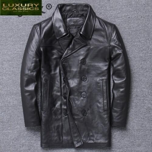 Leather Cow 100% Real Jacket Men Clothes 2021 Streetwear Fashion Mens Leather Jacket Long Genuine Leather Coats V-1803