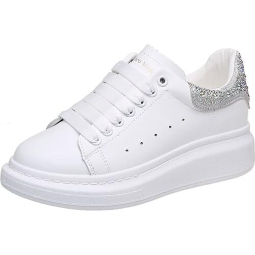 Women Shoes Bling Diamond White Platform Sneakers Female White Vulcanized Shoes Spring Autumn Casual Breathable Sports Shoe