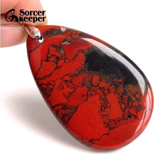 Natural Gem Stone Bloodstone Pendant Fit DIY Necklace Water Drop Slide Healing Crystals Beads for Women Men Jewelry Making BC194