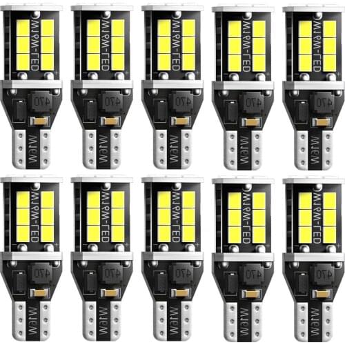10PCS T15 W16W WY16W Super Bright LED Car Tail Brake Bulb Turn Signals Auto Reverse Lamp Daytime Running Light White 6000K 12V