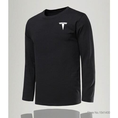 Mens Cotton Long-sleeved Tesla T-shirt Tops New Fashion T Shirt for Men Plus Size S-3XL