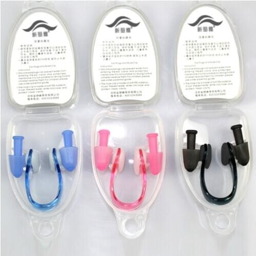 Mens and womens swimming nose clip sets with soft silicone waterproof swimming earplugs for children
