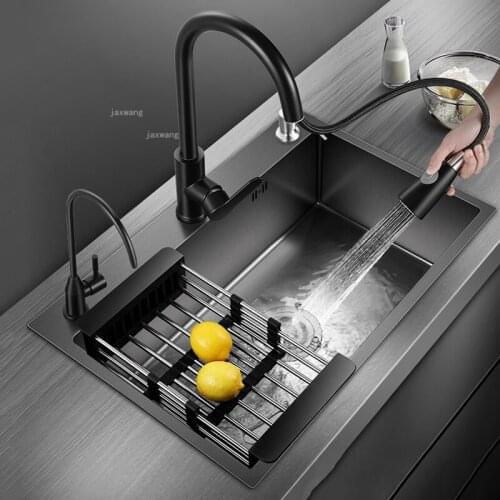 Nano 304 Stainless Steel Kitchen Sink Household Improvement Restaurant Single Bowl Kitchen Above Counter Basin with Three Holes