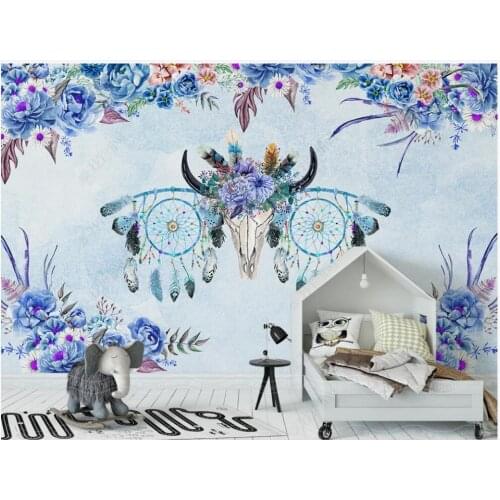 Custom mural 3d photo wallpaper European watercolor flowers deer head feather decor living room wallpaper for walls 3 d in rolls