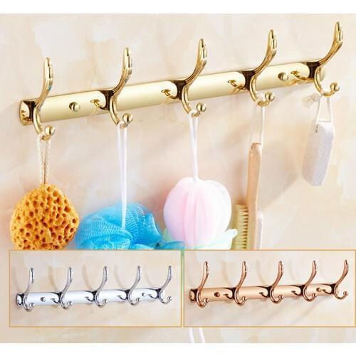 Wall Mounted Gold/Chrome/Rose Gold Clothes Hat Hook Row Vintage Robe Hook Bathroom Robe Hook Bath Hardware Set Kitchen Hanger