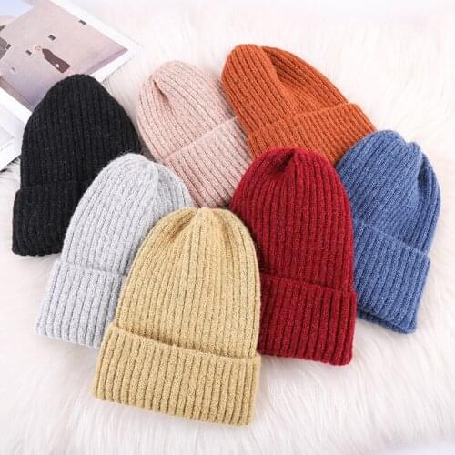 New Wool Beanie Knitted Warm Soft Fashion Winter Hat Simple Korean Womens Casual Hat Elegant One Hundred Cap Cap