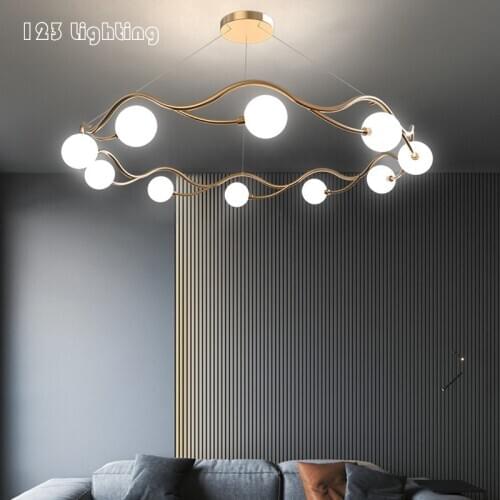 New G9 LED Round Chandelier Living Room Restaurant Bedroom Hanging Light Fixture White Glass Cord Adjustable Home Art Decoration