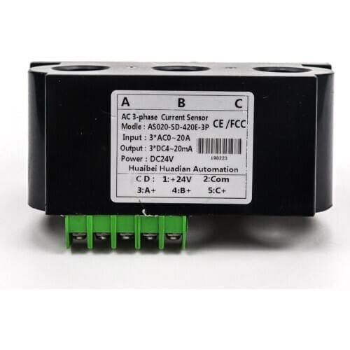 AC 50A 100A perforation 3 phase Current Transmitter 4-20ma 0-10v output 24v power