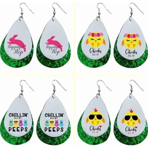 Happy Easter Earrings Chickes Dig Me CHillin With My Peeps Faux Leather Earrings
