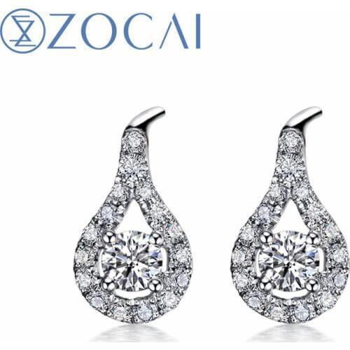 ZOCAI Brand Diamond Stud Earrings Real Certificated Main Diamond 0.19 CT H/SI 18K White Gold (AU750) Engagement Party Earrings