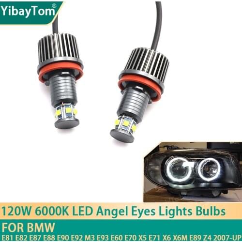 2p 120W 6000K lamp LED Angel Eyes Marker Light Bulbs For BMW E81 E82 E87 E88 E90 E92 M3 E93 E60 E70 X5 E71 X6 X6M E89 Z4 2007-UP