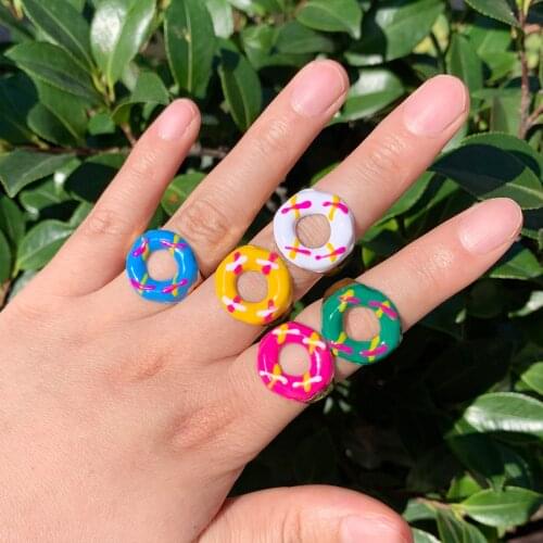 Vedawas Cute Doughnut Open Ring for Women Kids Boho Multicolored Engagement Rings Christmas Gifts Jewelry Dropshipping Wholesale