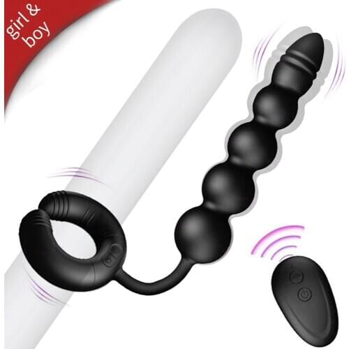 Vibrating Penis Massager Ring Anal Beads Vibrator Sex Toys for Couples Scrotum Massager Anal Plug Cock Ring Delay Ejaculation