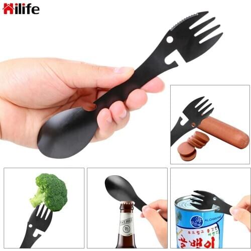 Fork Spoon Stainless Steel Outdoor Tableware Multi-function Portable Tourist Camping Bottle Opener Can Opener