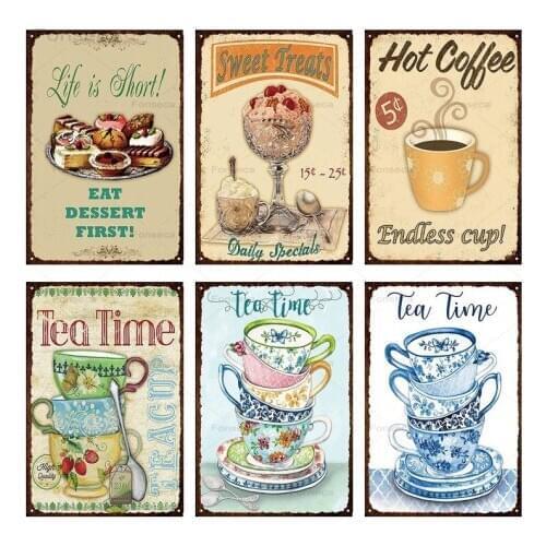 Delicious Food Metal Tin Signs Cake Coffee Bear Vintage Plate Retro Iron Painting Decor Wall For Kitchen Sitting And Dining Room