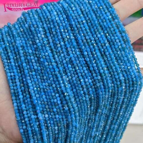 High Quality Blue Natural Apatite Stone 2/3/4mm Faceted Round Shape Loose Spacer Small Beads DIY Gem Jewelry Accessory 38cm b179