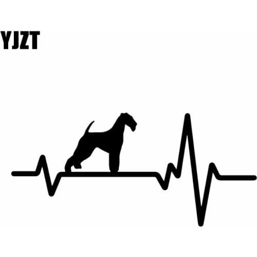 YJZT 17.9X8.3CM Vinyl Decal Car Sticker Heart Beat Line Dog Airdale Terrier Puppy Pet Black/Silver C24-1373