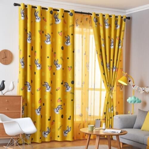 Cute Yellow Rabbit Blackout Curtain For Bedroom Kids Boys Kindgergarten Cute Bunny French Window Treatment Drapes JS227