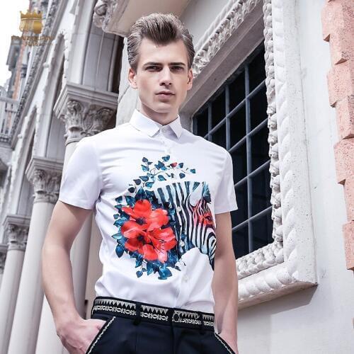 Fanzhuan Free shipping 2016 New male Summer Mens casual fashion slim color zebra Floral White Short Sleeved Shirt blouse 612055