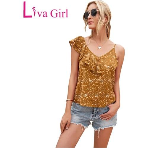 LIVA GIRL Woman Summer Casual Wave Dot Irregular Vest 2021 Sleeveless Loose Tops Clothing Female Sexy V-Neck Sling Tank XL