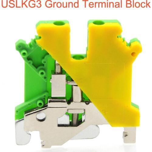 10/20/50pcs USLKG3 Ground Terminal block DIN Rail Screw bornier UK-3N yellow green Earthing morsettiera terminals connector