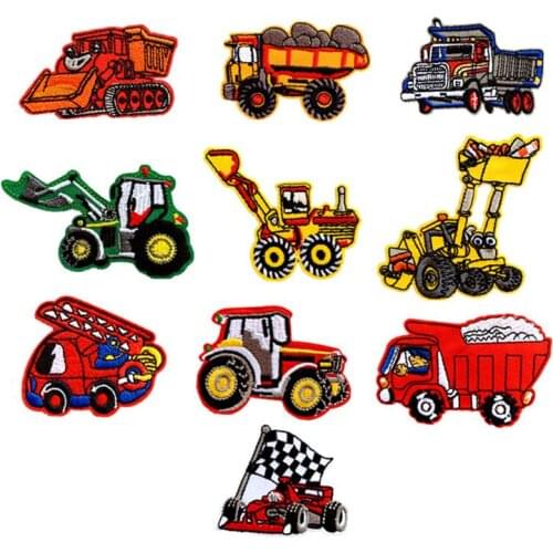 10ps DIY Engineering Vehicle Excavator Embroidery Fabric Clothes Patches Hot Melt Adhesive Kids Shirts Pants Bags Repair Supply