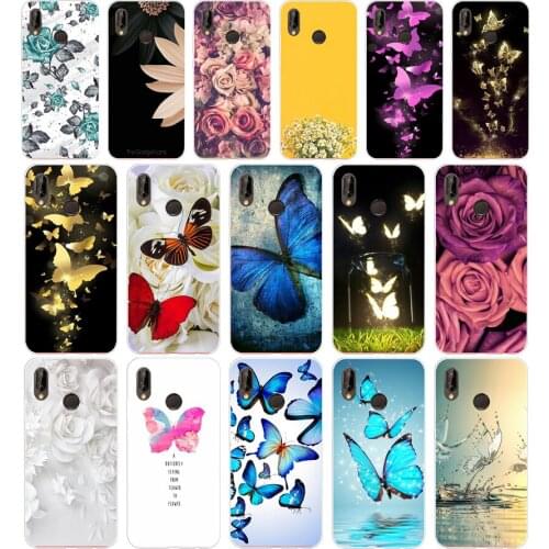 19AA butterfly roses flower Silicone TPU Protective Cover Phone Case On For Huawei P20 30 Pro Lite Case Soft