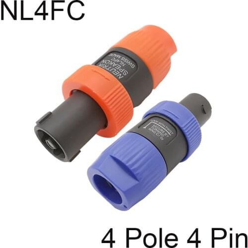 2Pcs 4 Pole 4 Pin NL4FC Male Twist Lock Speaker Speakon Audio Plug Cable Connector Orange & Blue