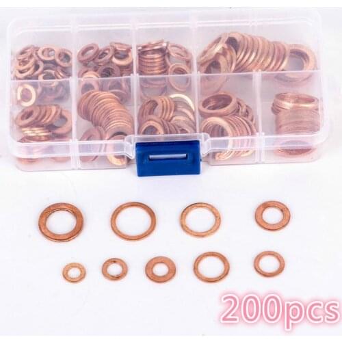 200Pcs Copper Sealing Solid Gasket Washer Sump Plug Oil For Boat Crush Flat Seal Ring Tool Hardware Accessories Pack New