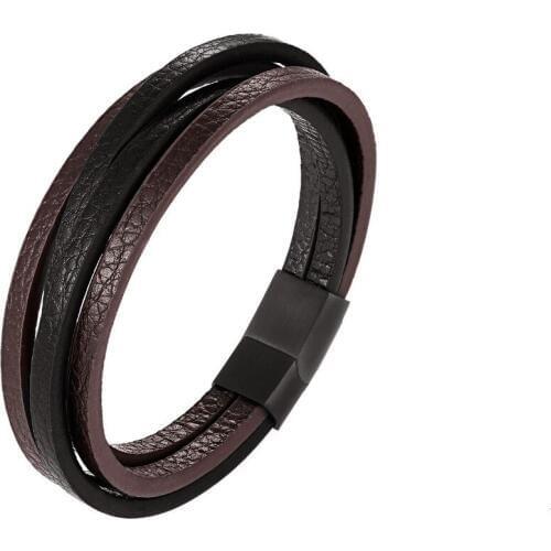 2018 New Design Multi-layers Handmade Braided Genuine Leather Bracelet & Bangle For Men Male Hand Jewelry For Cool Boys Gifts