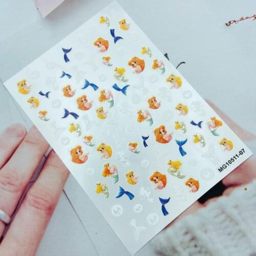 3d DIY Japanese Style Thin Back Glue Nail Stickers New Designs Beautiful Young Girls & Mermaid Traceless Nail Decals Manicure