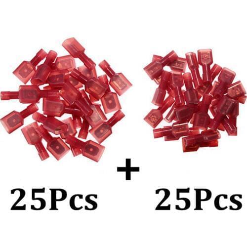 50pcs Red Female & Male Insulated Wire Crimp Terminals Connectors Kit Wiring Spade