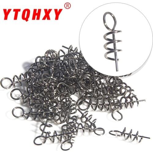 50pcs/lot Fishing Hook Connector Soft Bait Spring Twist Lock Pins Fixed Latch Needle for Worm Lure Fishing Tools