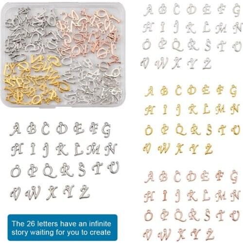 8sets/box Mixed Color Rack Plating Alloy chains Alphabet Letter A~Z for DIY Jewelry Making 12~17x4~15x2mm Hole: 1.5mm