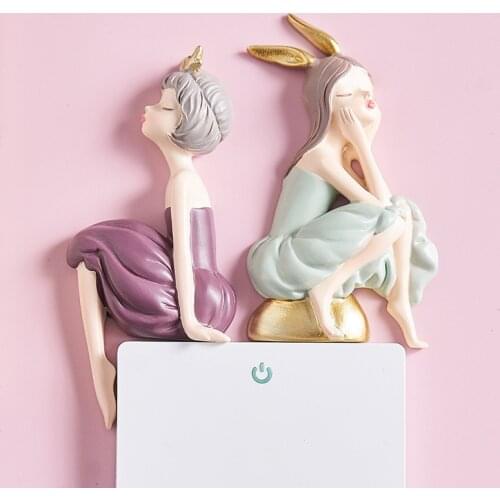 Socket Decoration Switch Wall Stickers 3D Stereo Cartoon Girl Resin Home Decoration Modern Wall Switch Protection Accessories